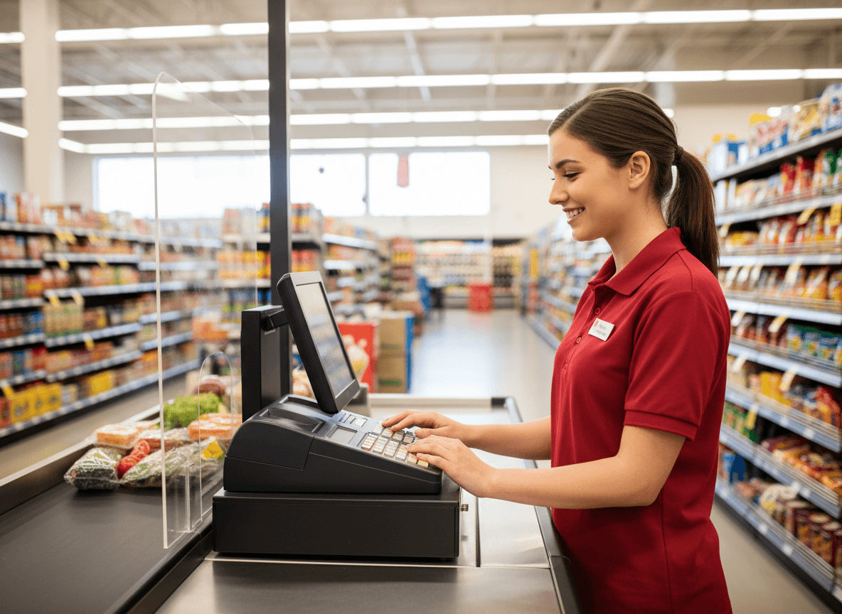 kasiyer (cashier) işi — kasada çalışan üniversite öğrencisi