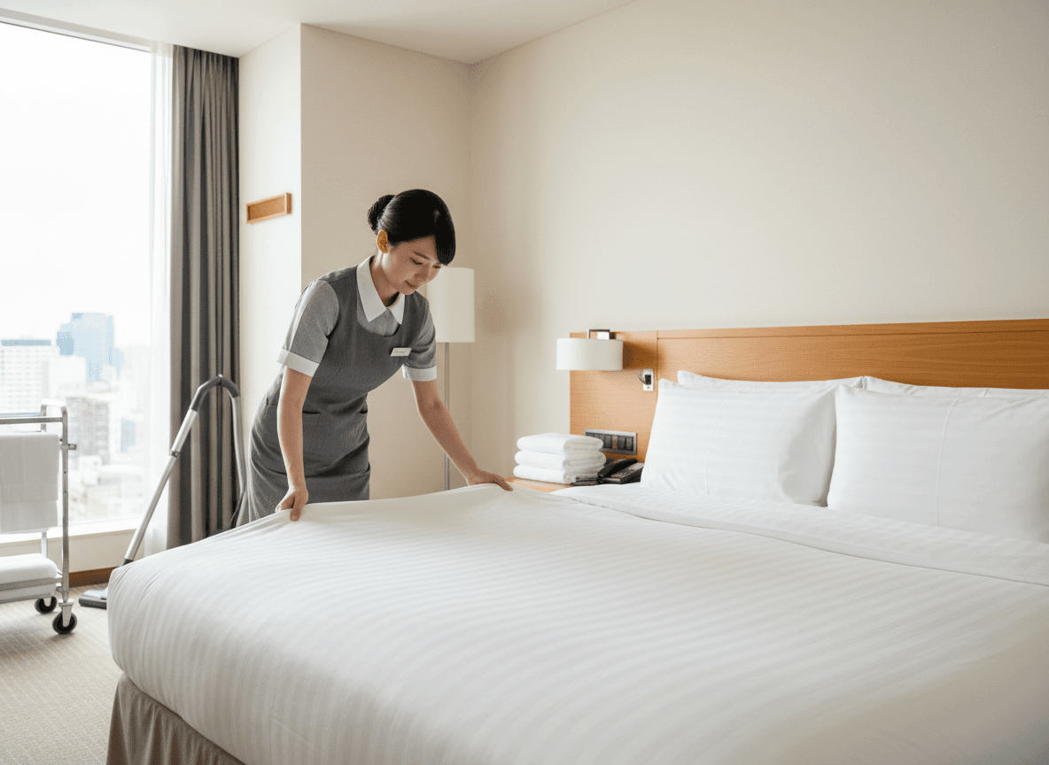 kat hizmetleri (housekeeping) işi — otel odası hazırlayan üniversite öğrencisi