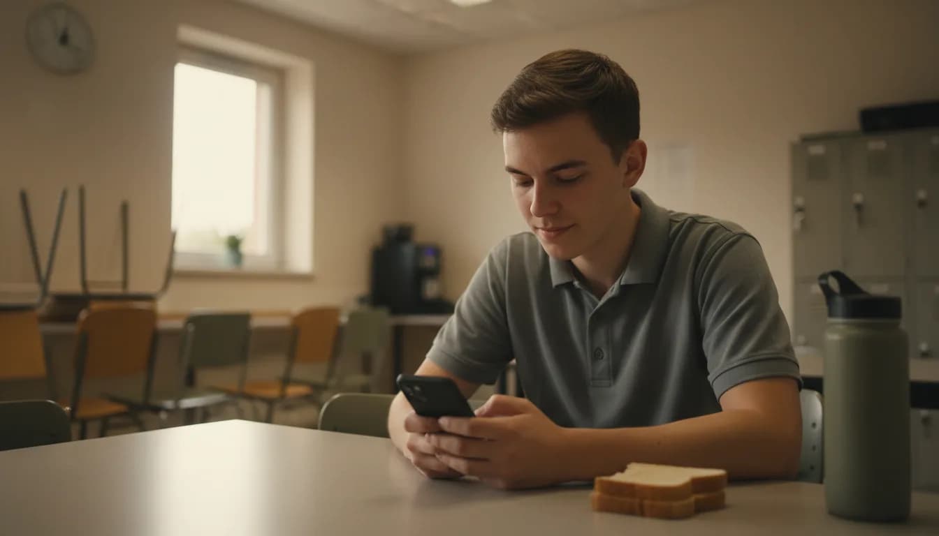 Mola odasında telefonundan sponsor bildirimlerini kontrol eden Work and Travel öğrencisi
