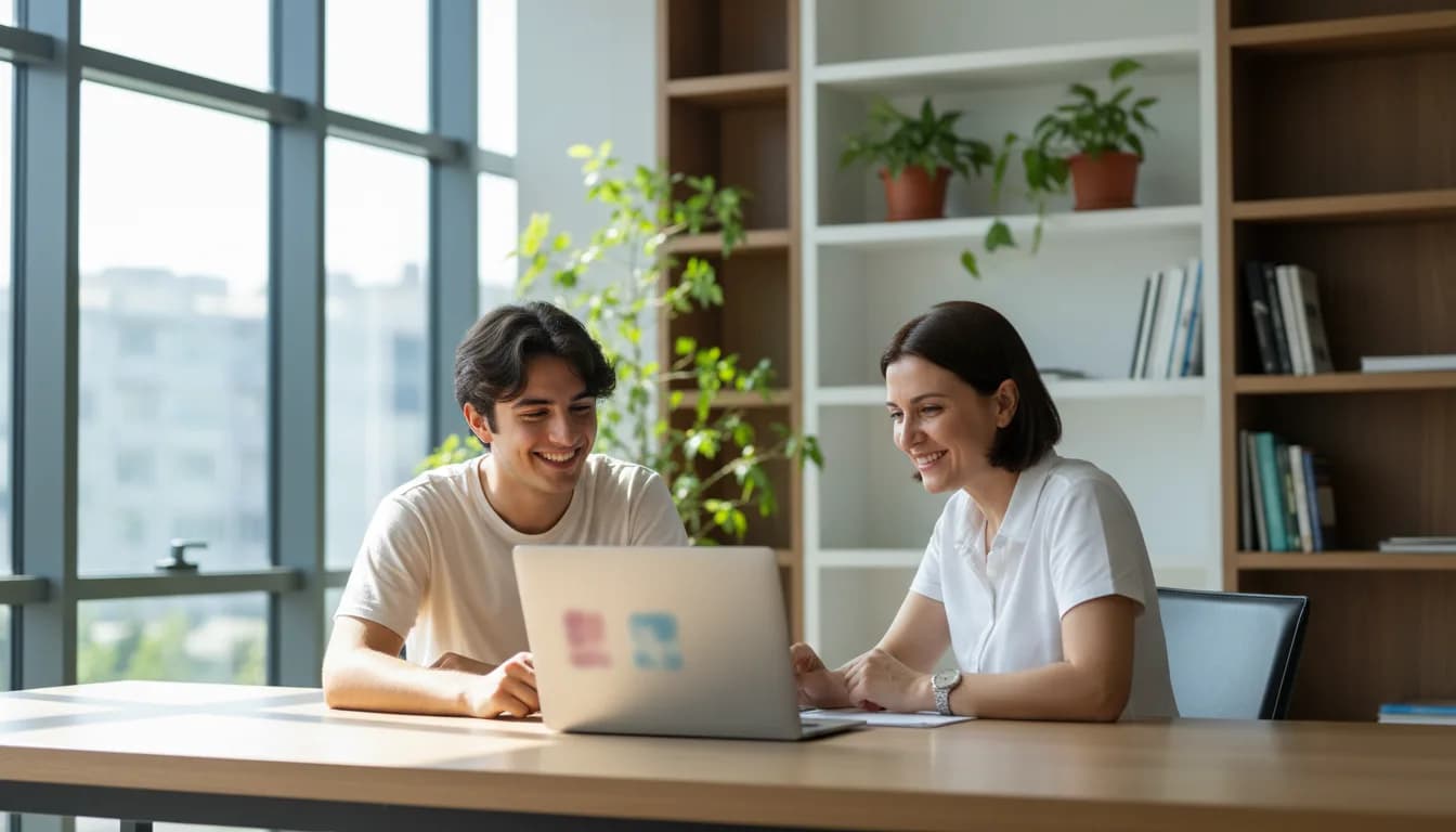 Work and Travel erken kayıt — danışmanlık ofisinde kayıt görüşmesi yapan üniversite öğrencisi