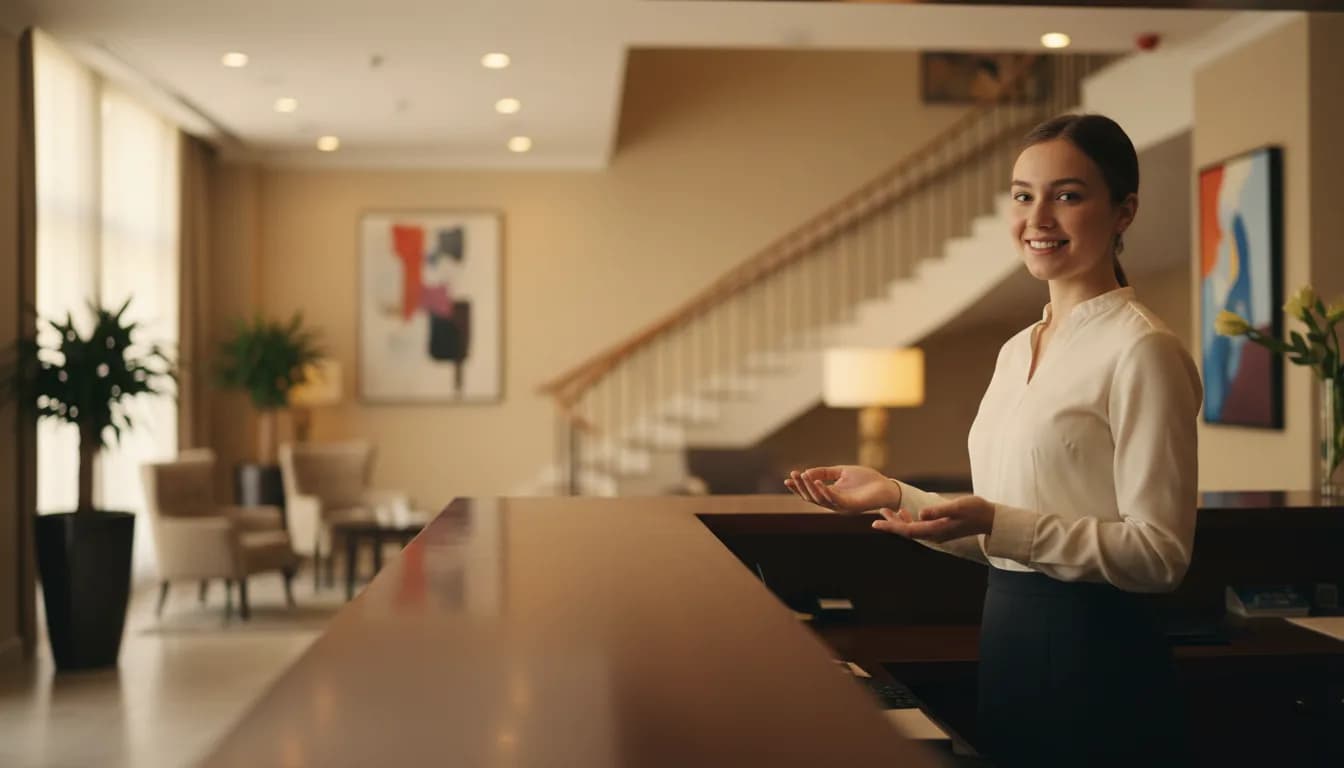Otel resepsiyonunda çalışan Work and Travel öğrencisi
