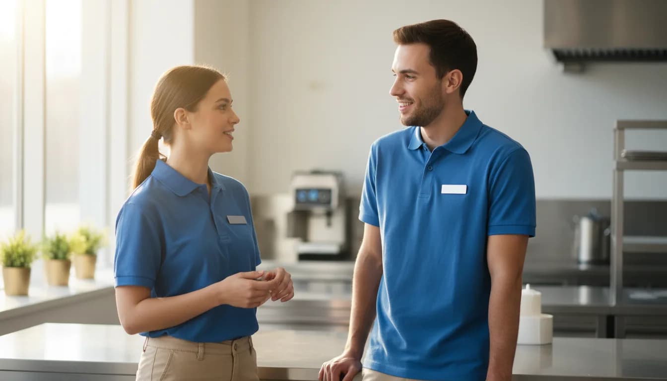İş yerinde İngilizce sohbet eden Work and Travel öğrencileri